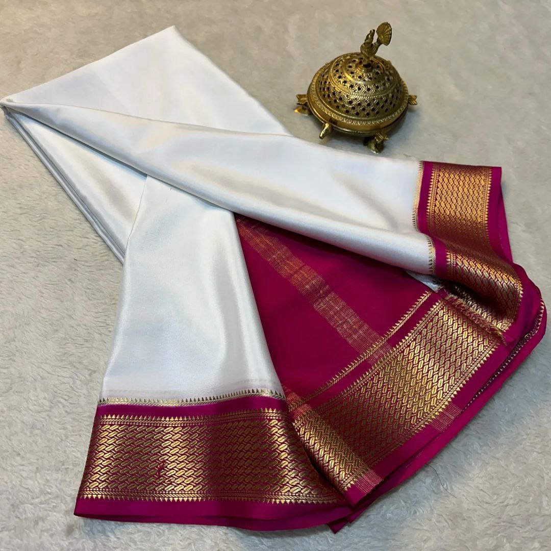 Elegant Pure Mysore Soft Silk Saree With Matching Blouse Fabric