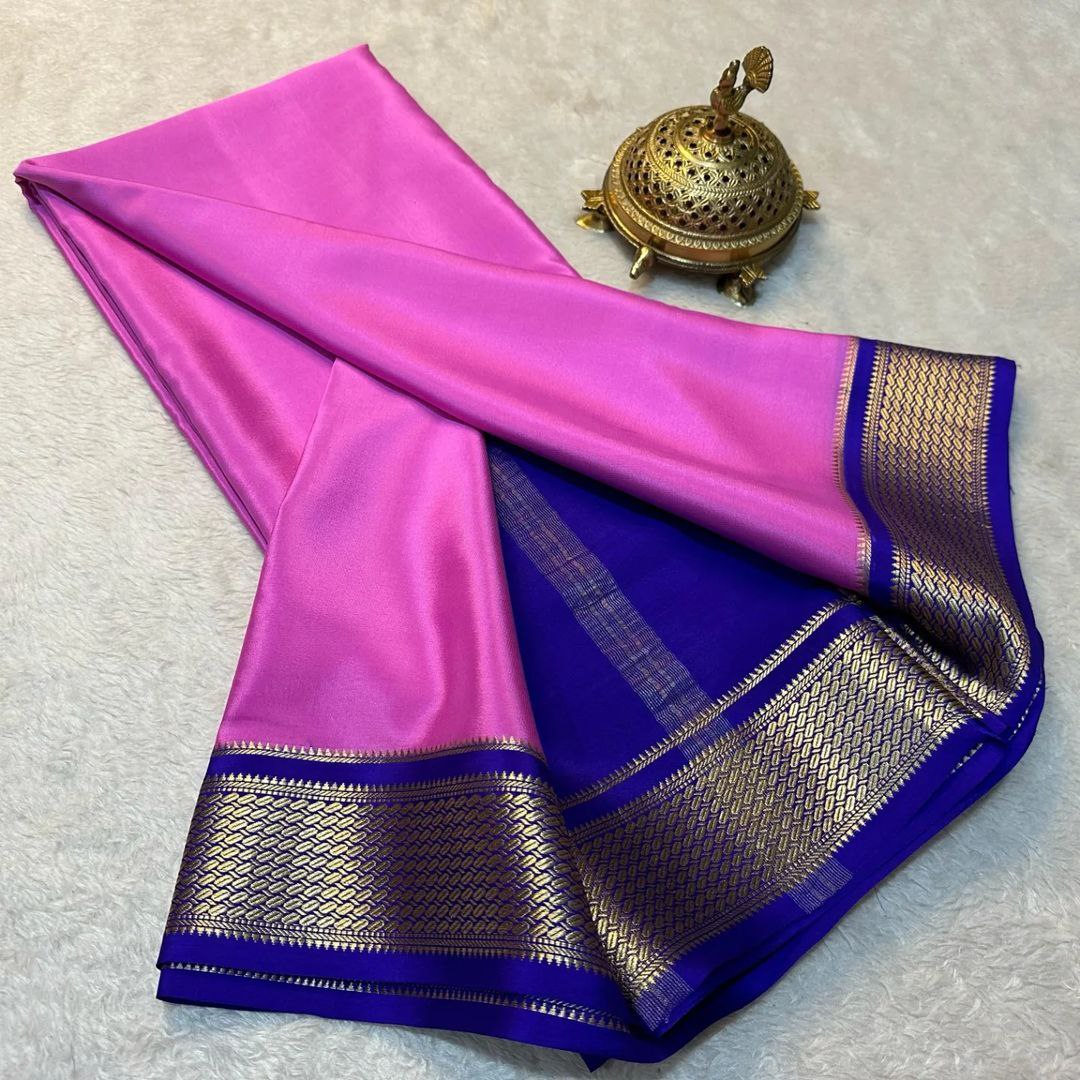 Lovely Mysore Silk Saree In Pure Soft Weave With Blouse Material