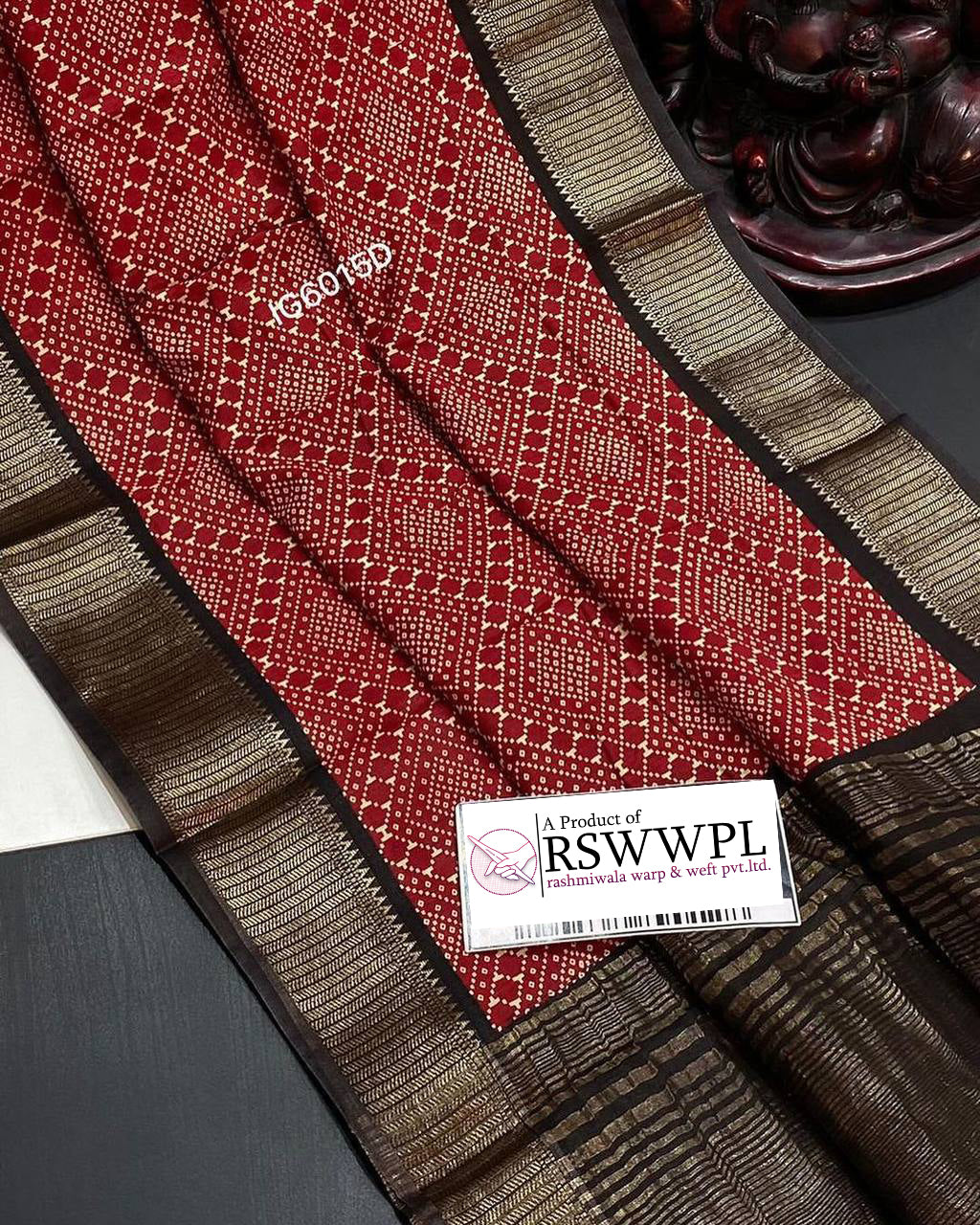 Vibrant Red Ikat Pattern Soft Silk Saree Digitally Printed