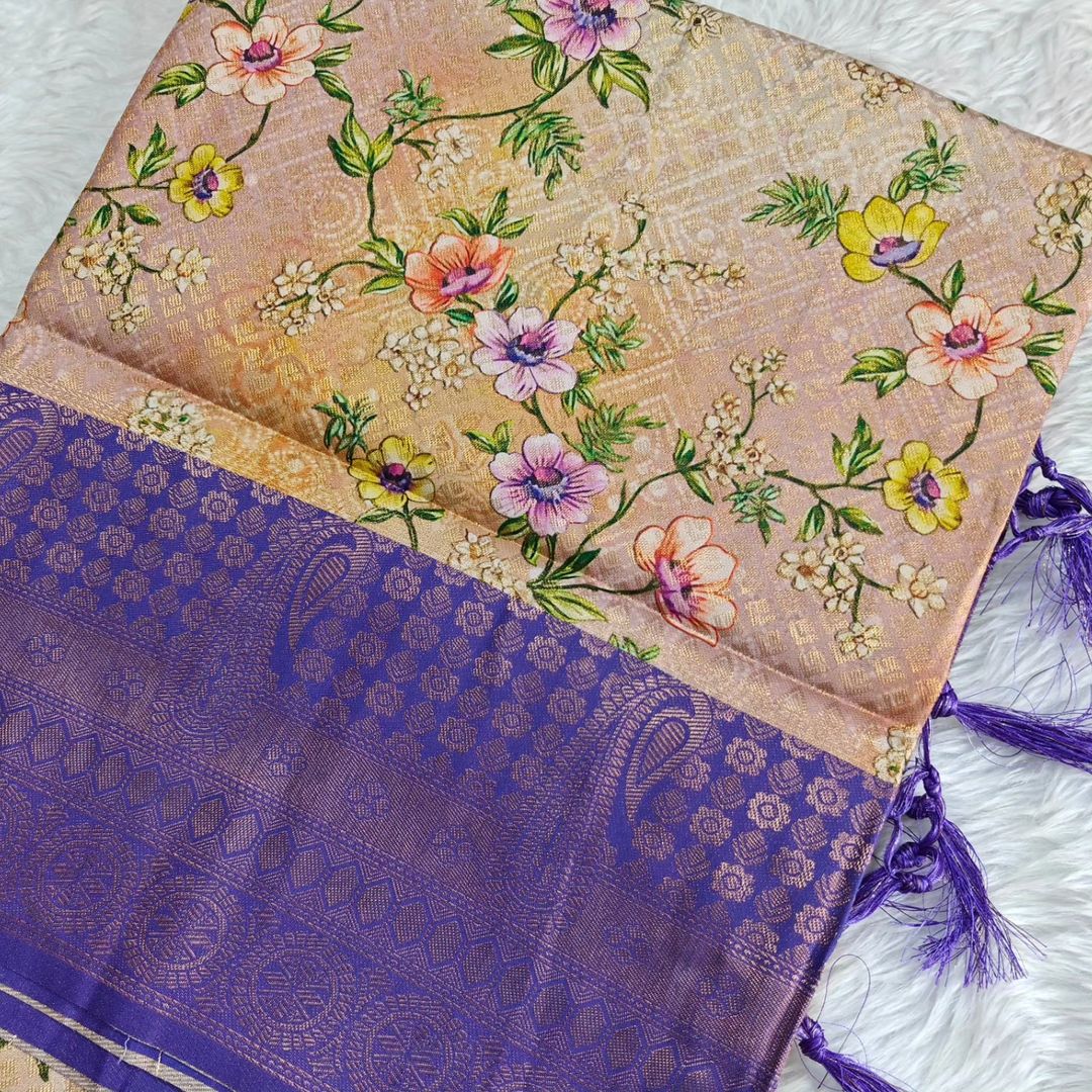 Grey Digital Printed Soft Silk Saree Graceful Ethnic Wear
