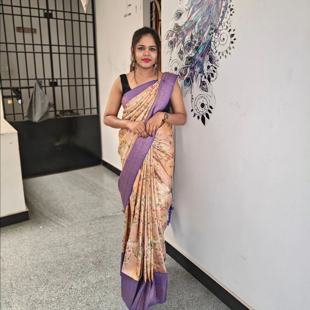 Grey Digital Printed Soft Silk Saree Graceful Ethnic Wear