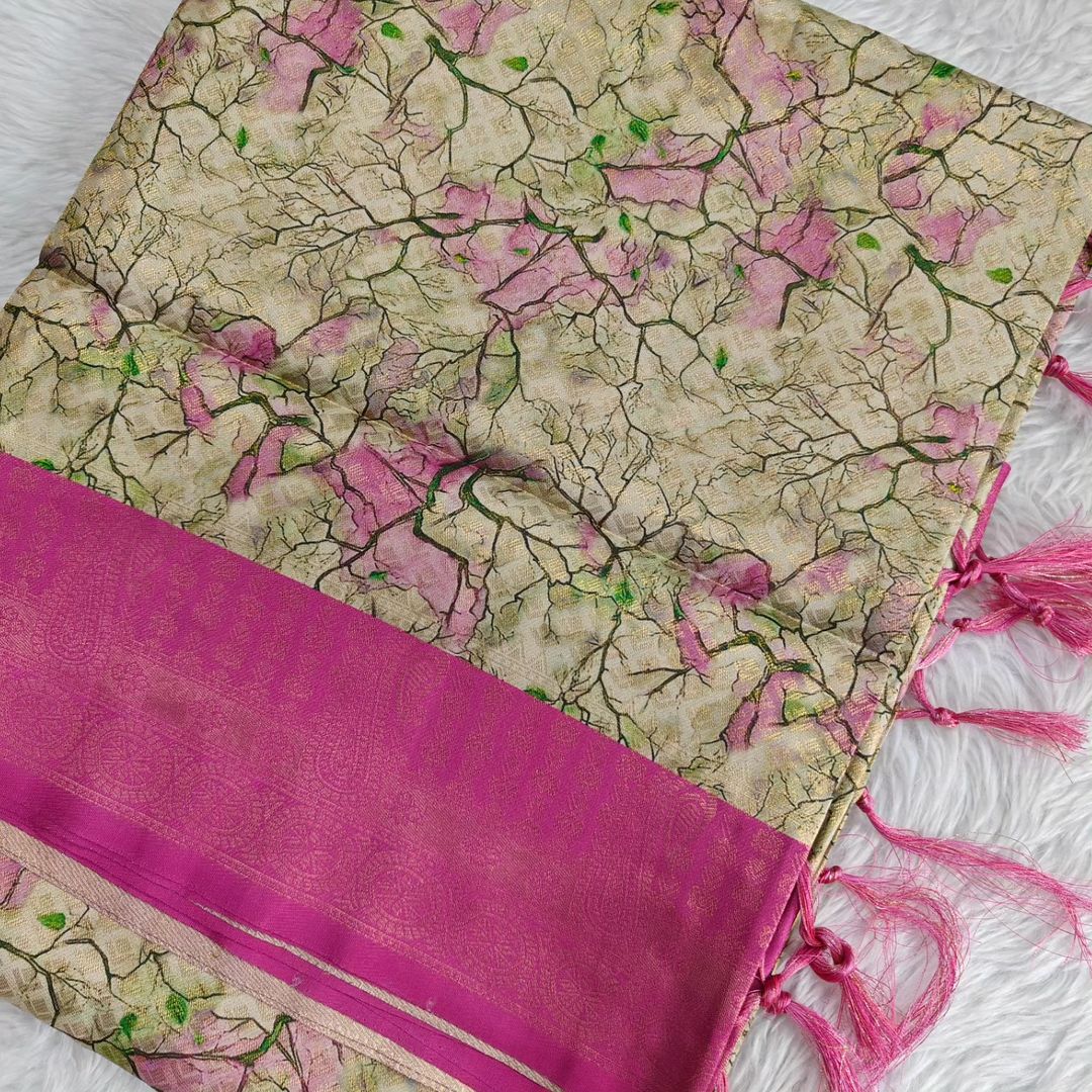 Premium Grey Soft Silk Saree With Stylish Digital Prints