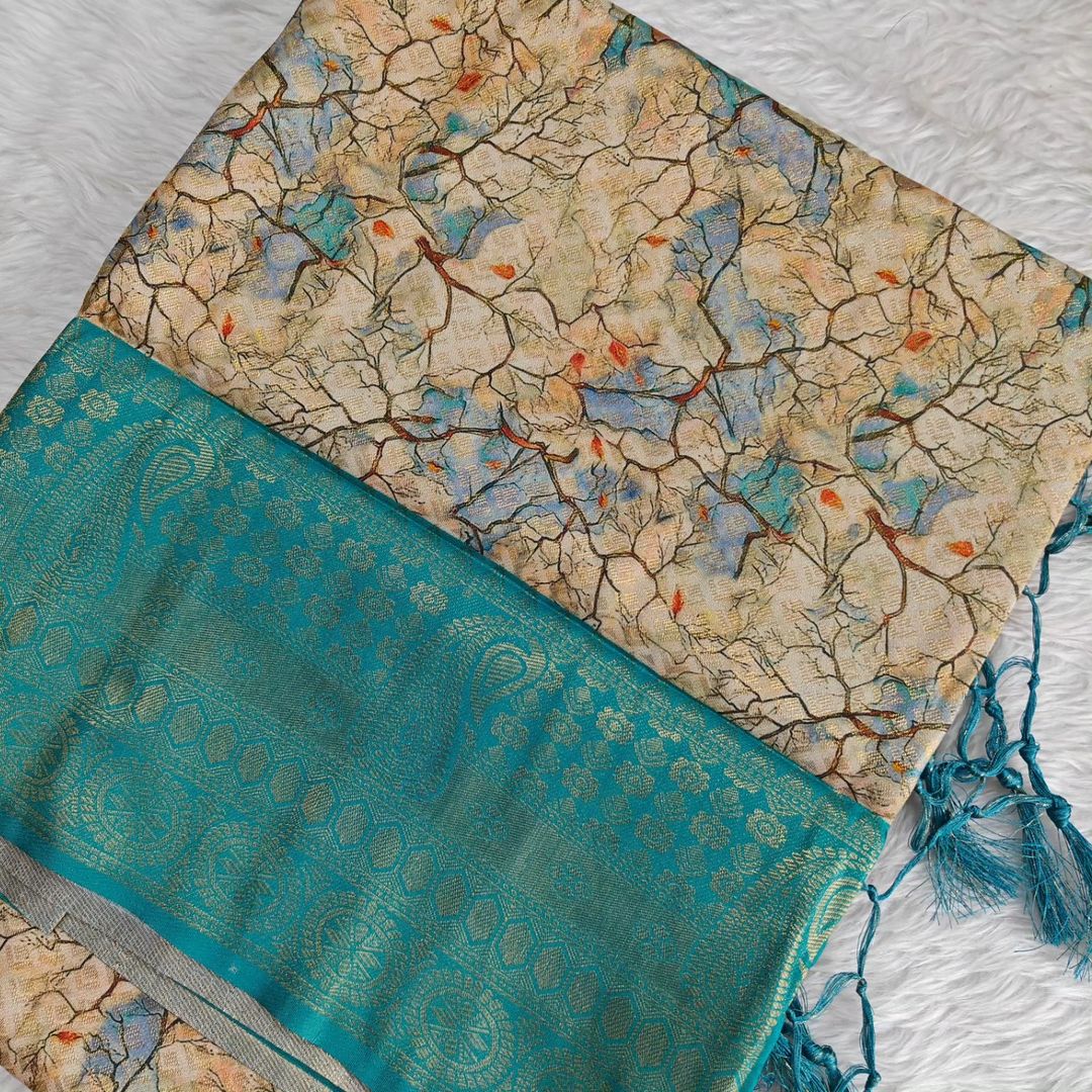 Charming Green Silk Saree Traditional Digital Print Design