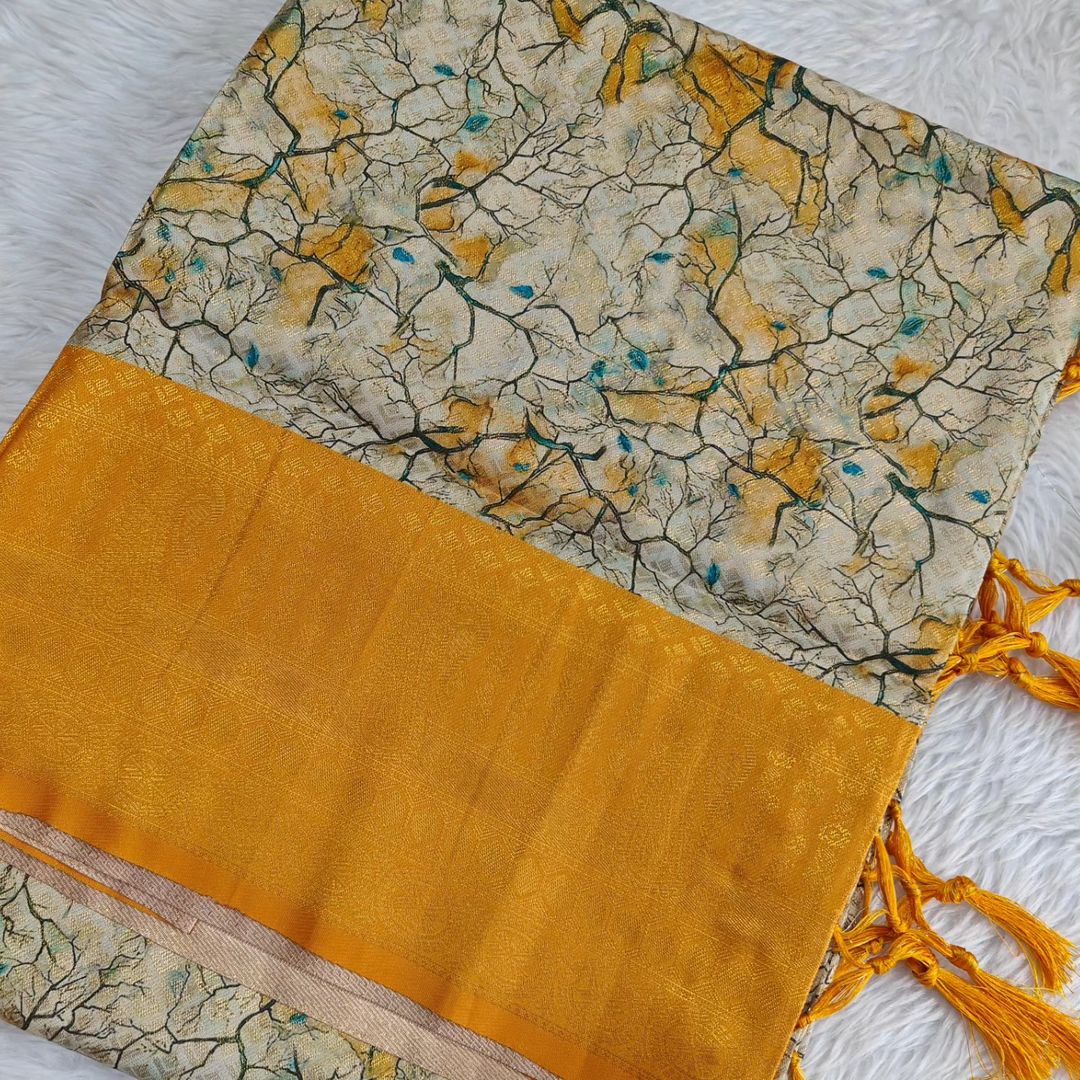 Designer Grey Soft Silk Saree Ethnic Digital Print Look