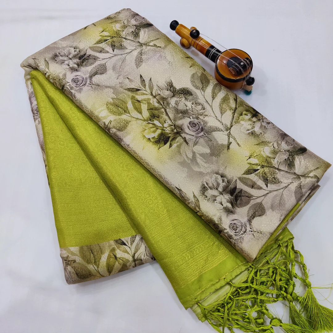 Trendy Digital Print Soft Silk Saree Rich Green