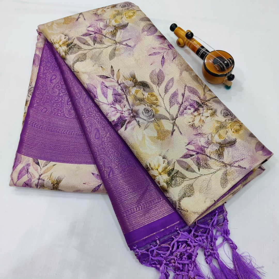Eye Catching Blue Soft Silk Saree Trendy Digital Motifs