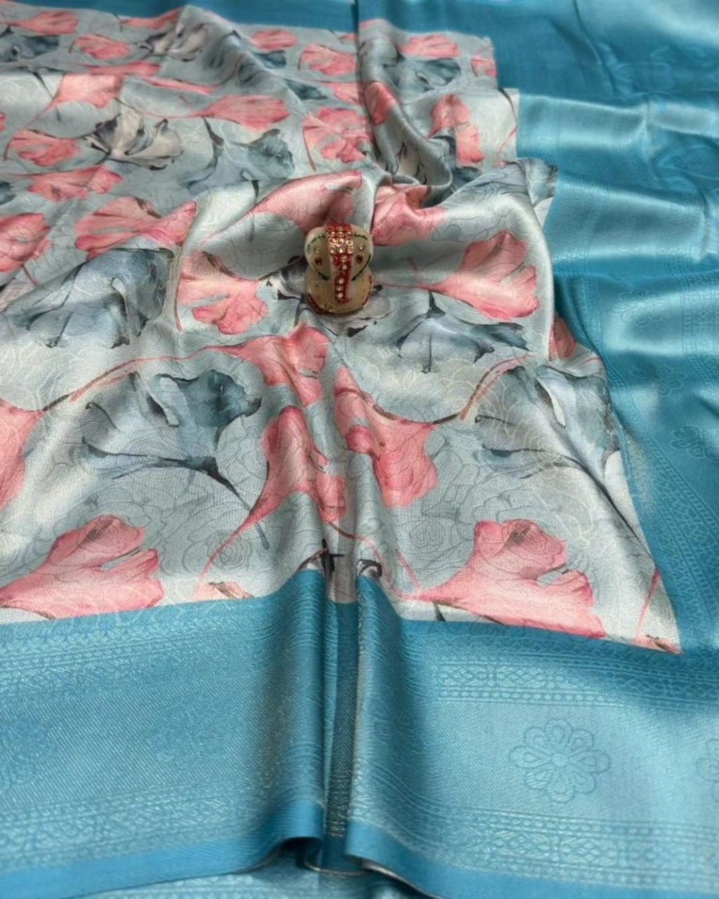 Stylish Blue Silk Saree With Digital Print Lightweight And Elegant