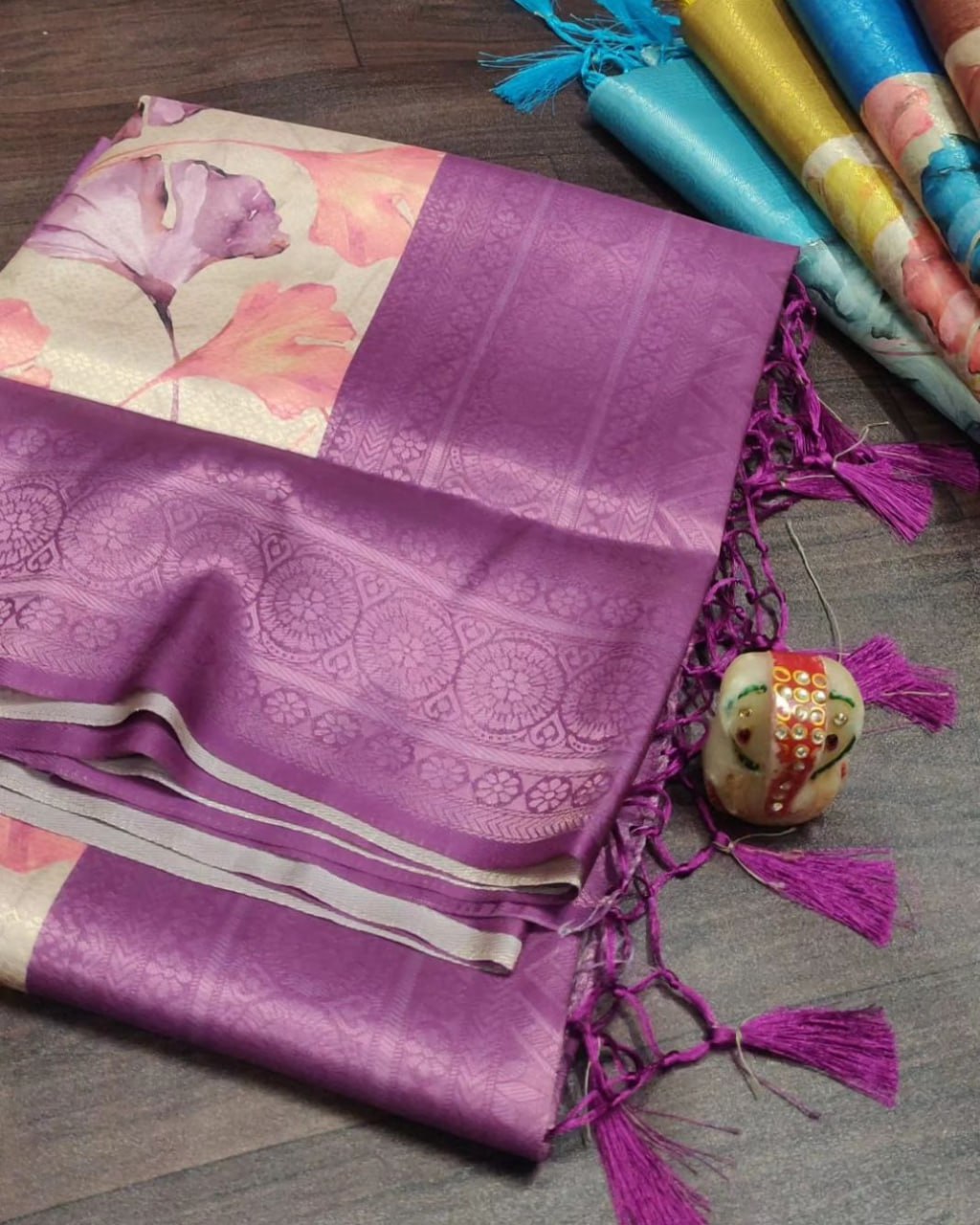 Traditional Indian Saree Pink Soft Silk With Digital Print Art