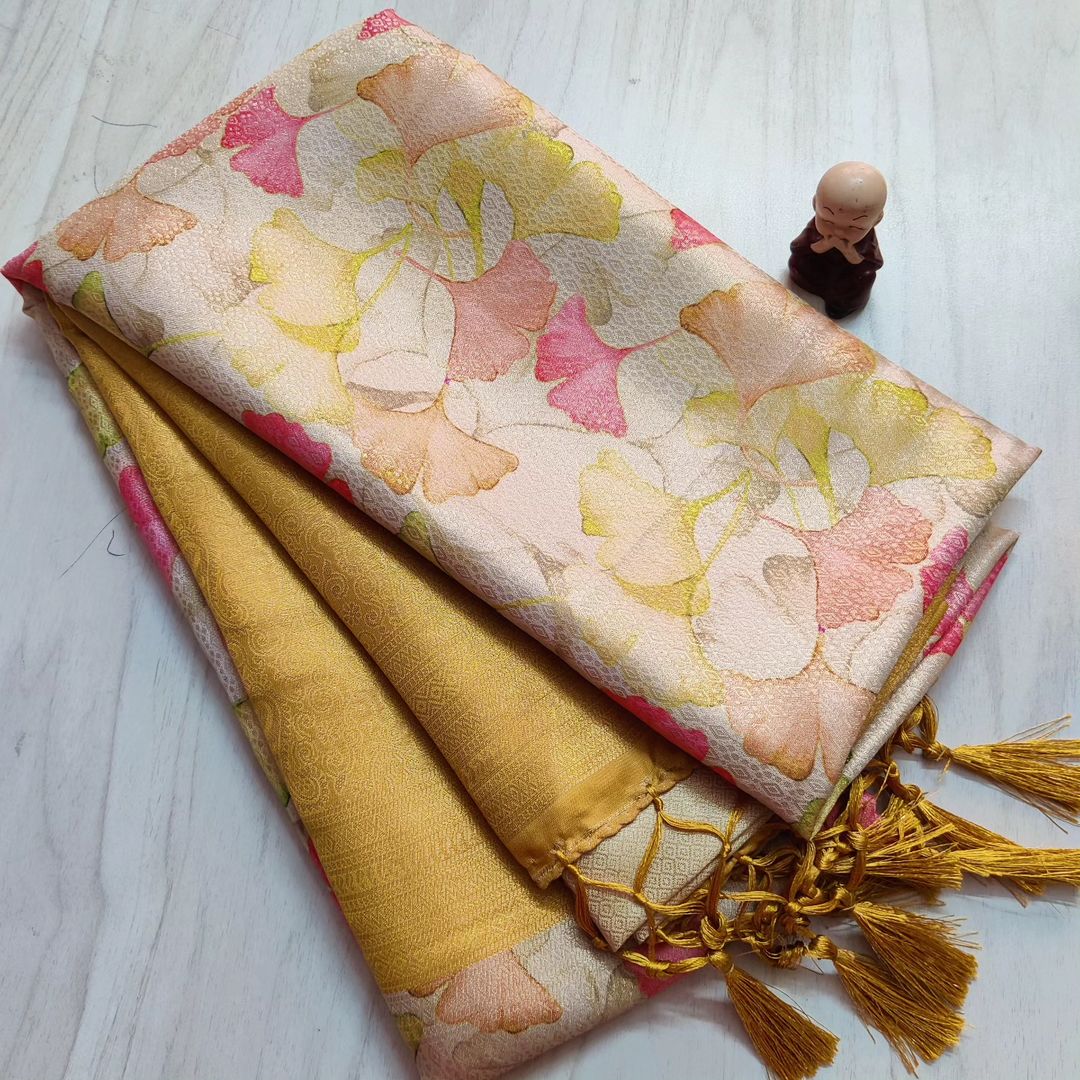 Yellow Festival Ready Soft Silk Saree With Digital Floral Prints