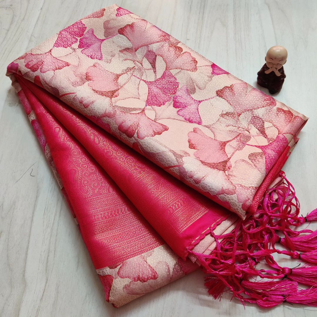 Gorgeous Pink Saree With Digital Prints Premium Soft Silk Fabric