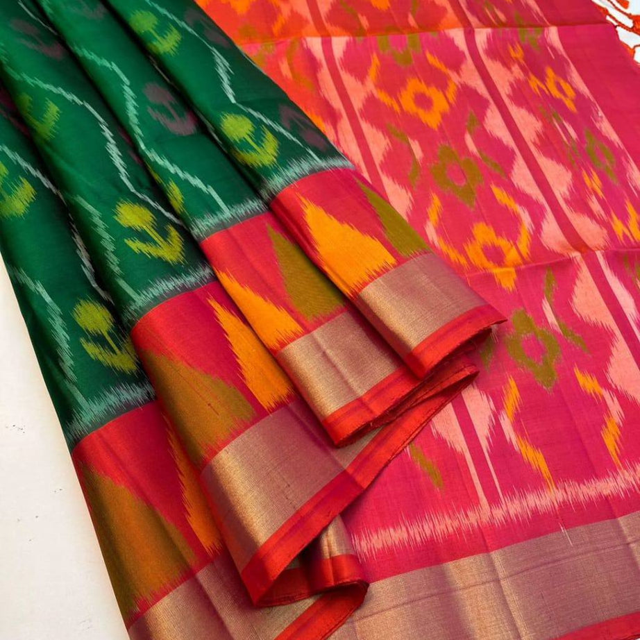 💕ikkat  Printed handloom Soft Silk Saree 💕