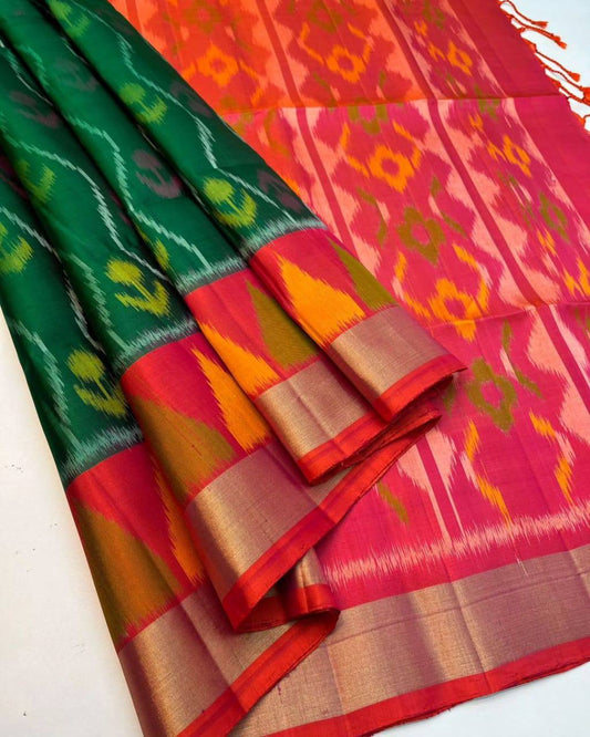 💕ikkat  Printed handloom Soft Silk Saree 💕