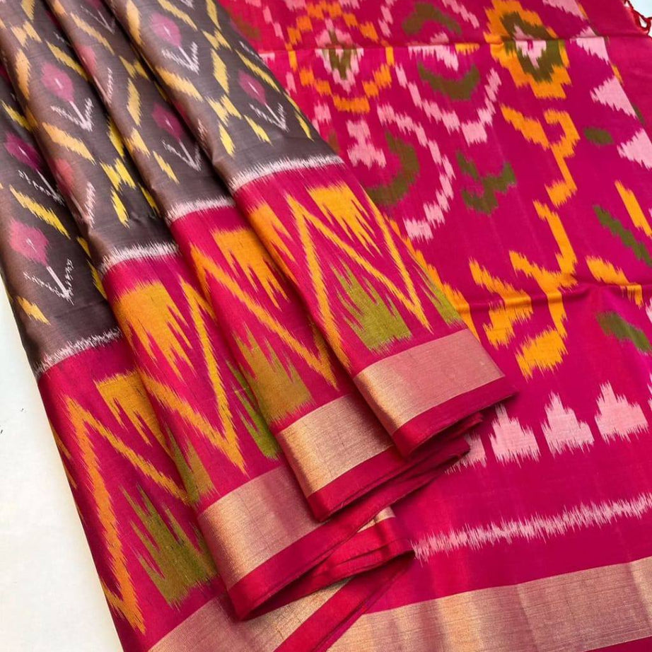 💕ikkat  Printed handloom Soft Silk Saree 💕