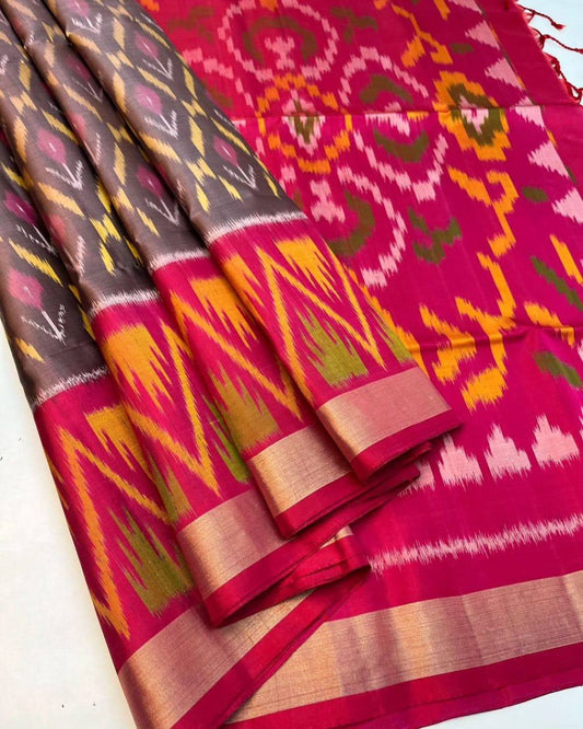 💕ikkat  Printed handloom Soft Silk Saree 💕