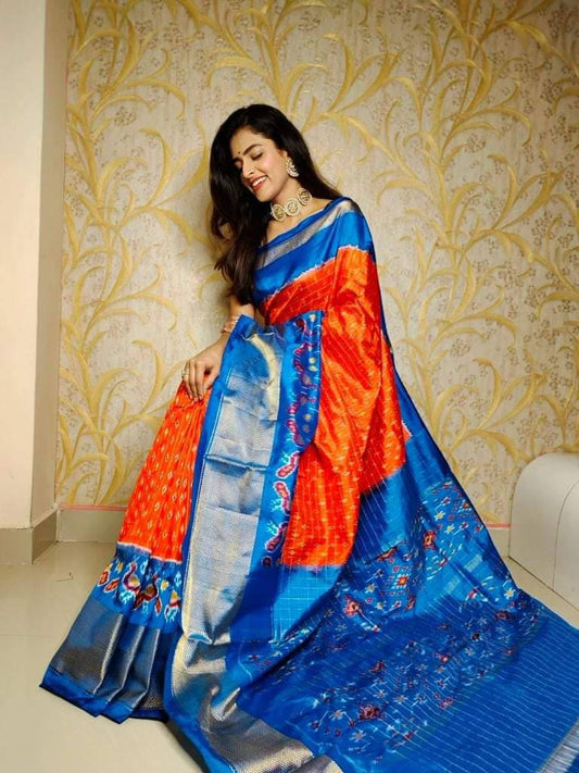 ikkat  Printed handloom Soft Silk Saree