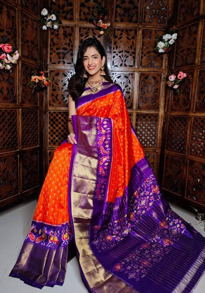 ikkat  Printed handloom Soft Silk Saree