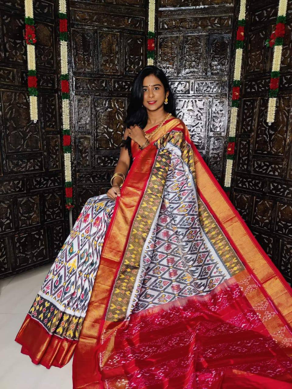 Handcrafted Ikkat Digital Print Saree In Soft Silk Fabric