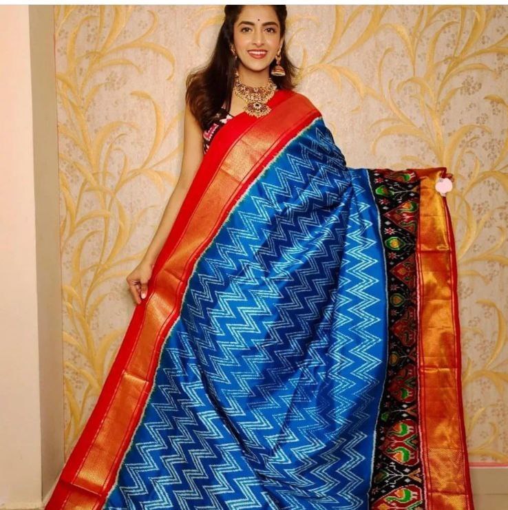 Luxurious Handloom Silk Saree With Contemporary Ikkat Print
