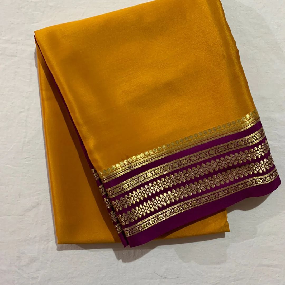Classic Contrast Border Saree In Pure Mysore Silk Fabric