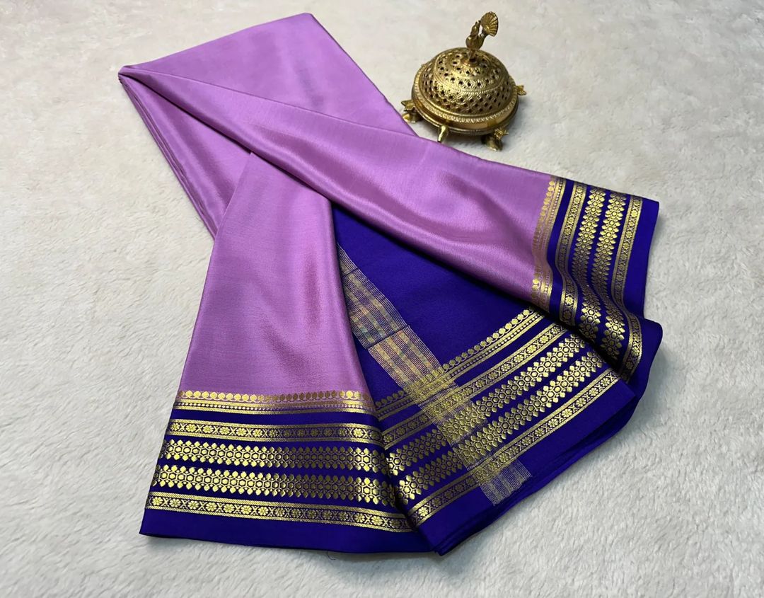 Soft And Lustrous Mysore Silk Saree With Elegant Woven Borders