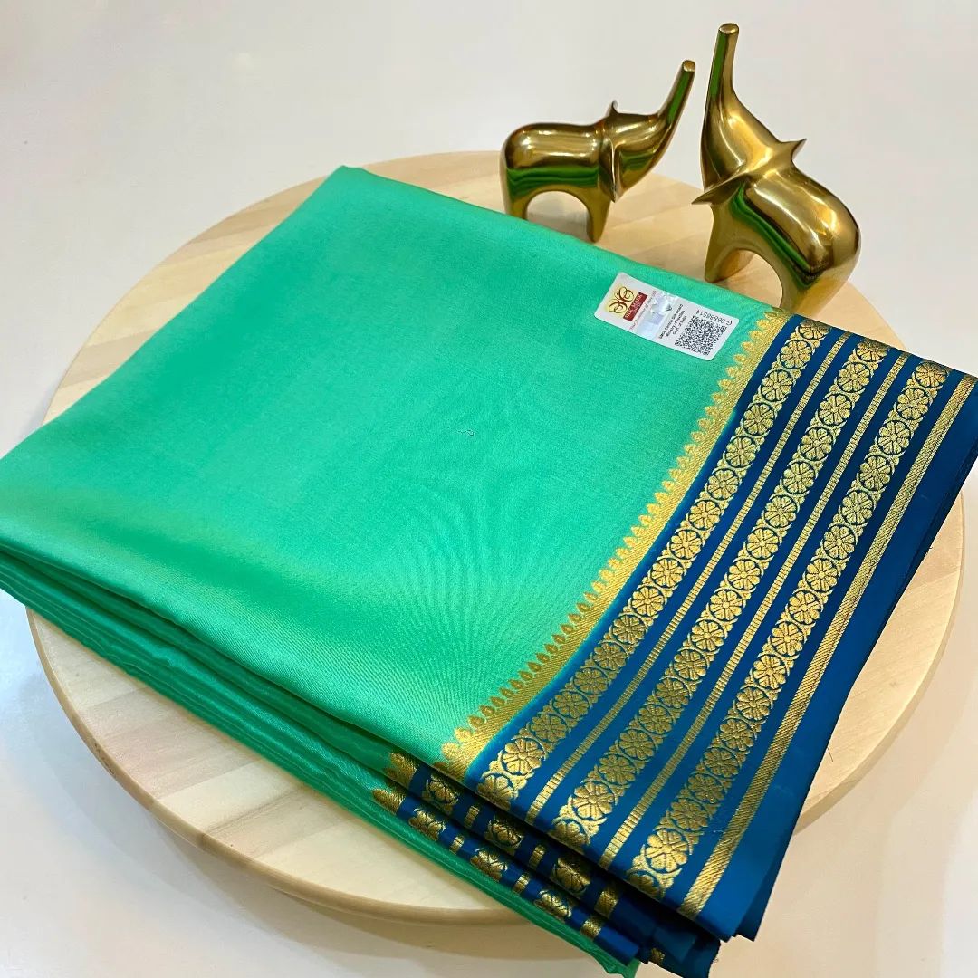 Traditional Soft Silk Saree From Mysore With Contrasting Borders