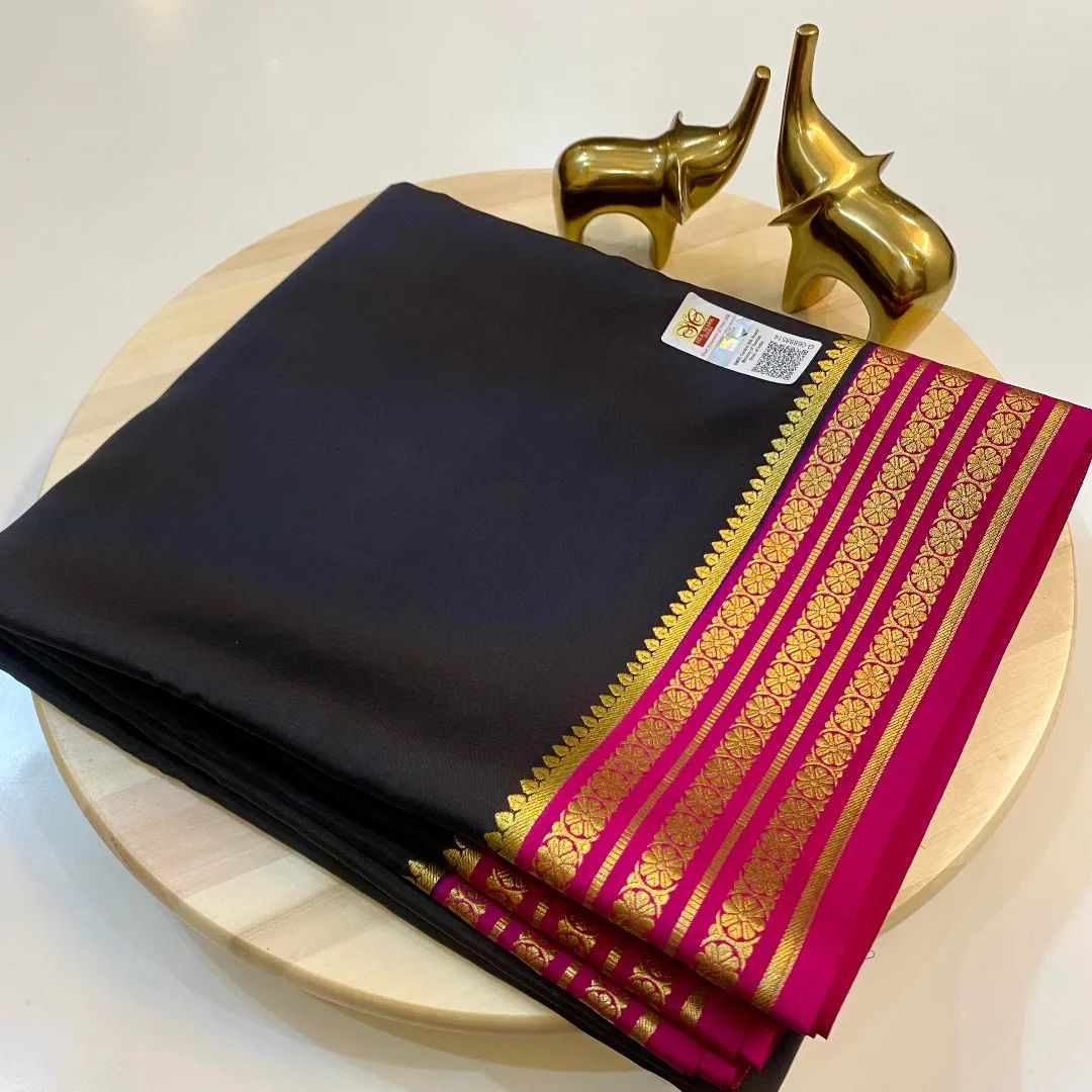 Pure Mysore Silk Saree With Elegant Contrast Border Design