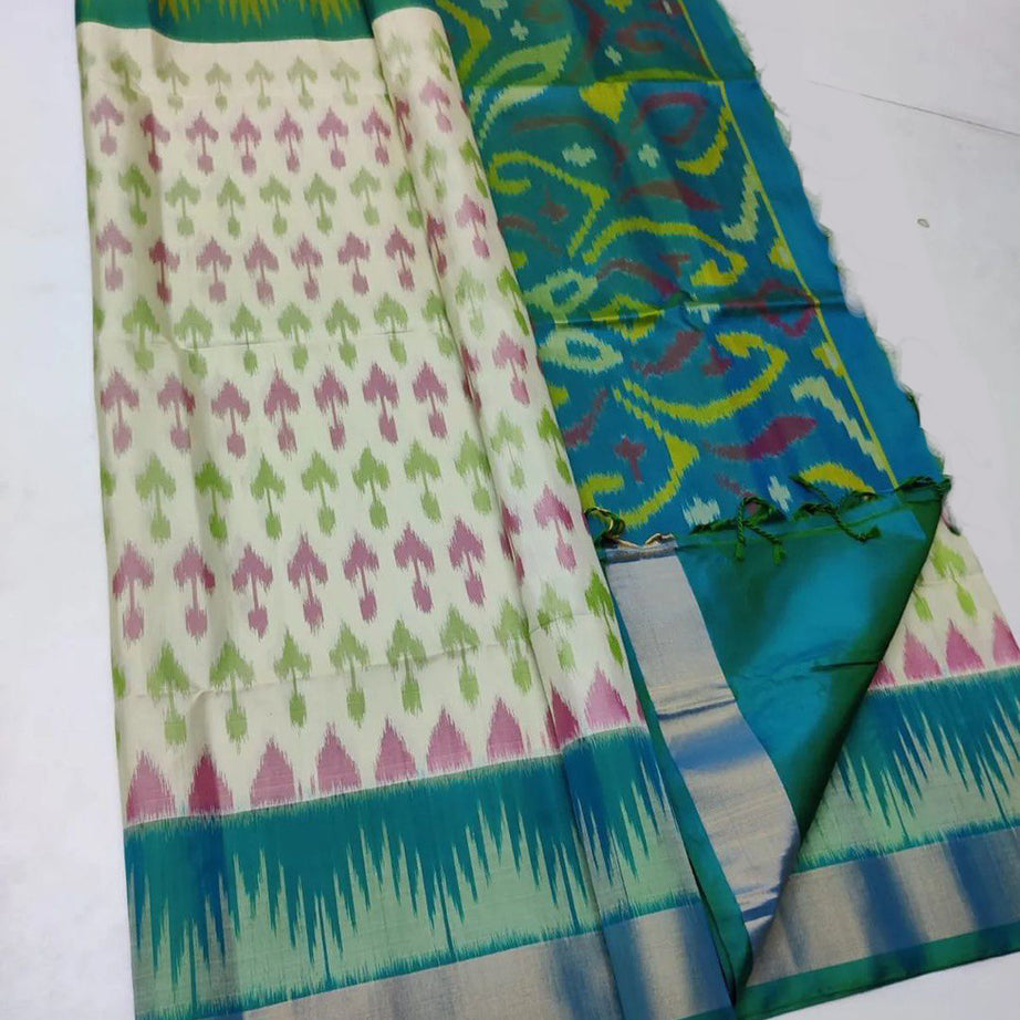 Ikkat Printed Handloom Soft Silk Saree 💕