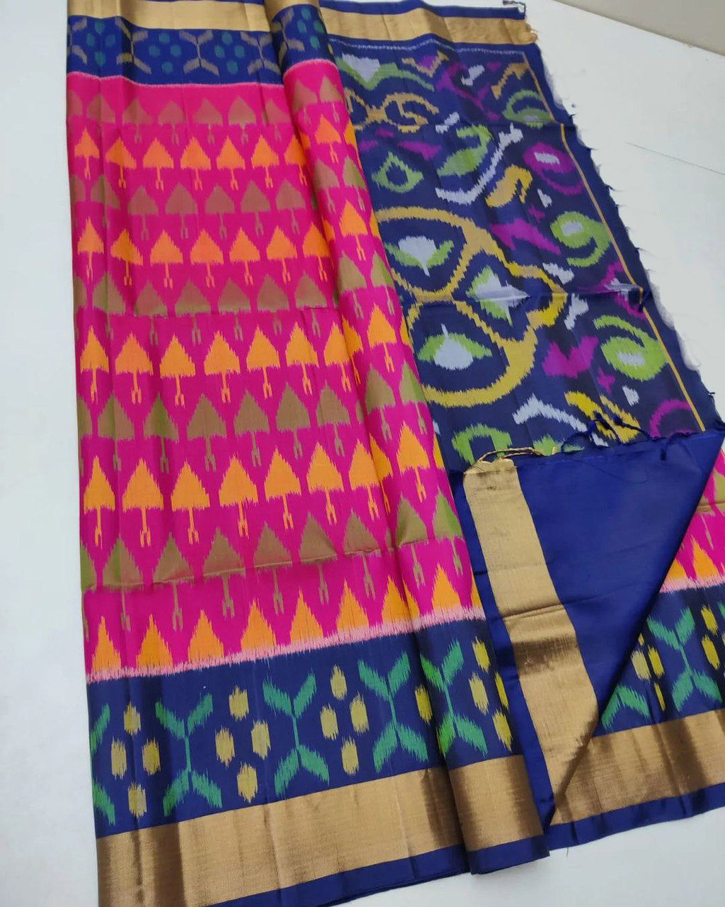 Digital Printed Ikkat Soft Silk Saree In Handloom Finish