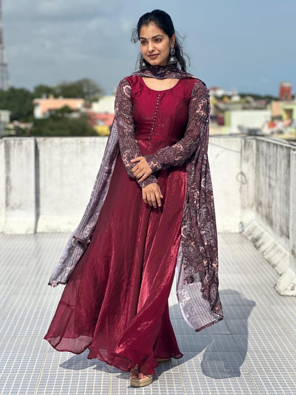Soft Space Silk Readymade Party Style Gown With Dupatta
