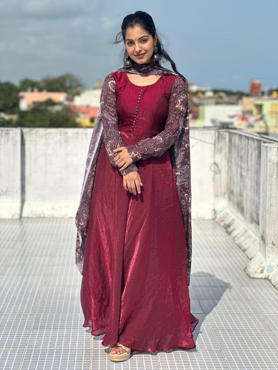 Soft Space Silk Readymade Party Style Gown With Dupatta