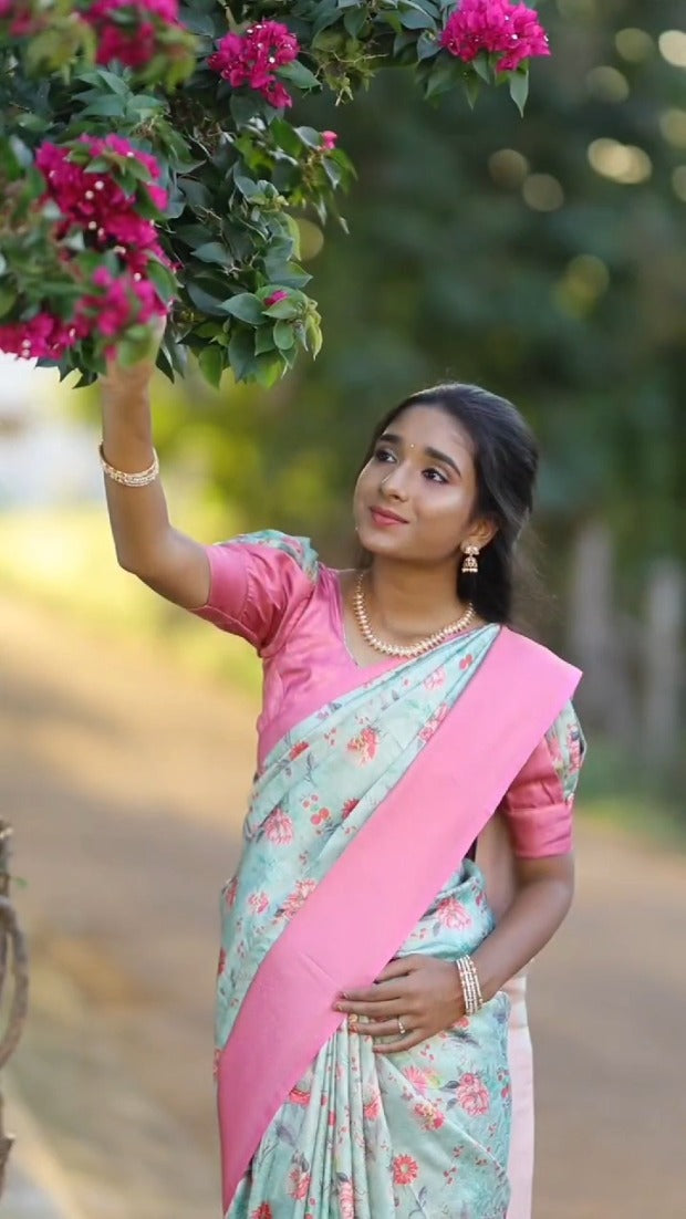 Rich Pink Soft Silk Saree Perfect Digital Print For Occasions