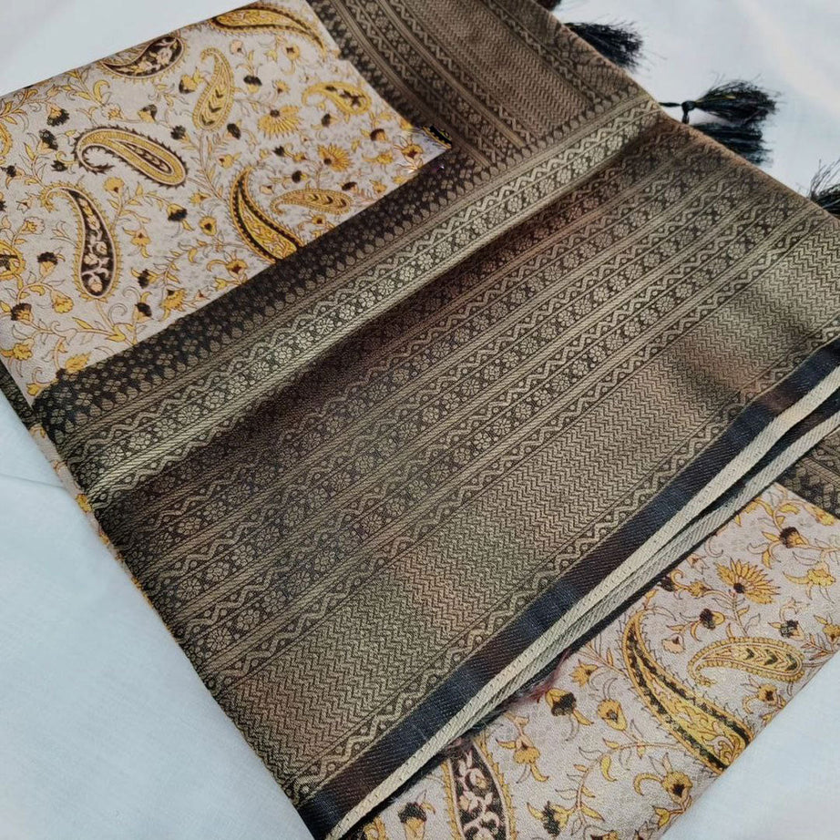 Soft Silks Excellent Digital Print Black Saree With Blouse