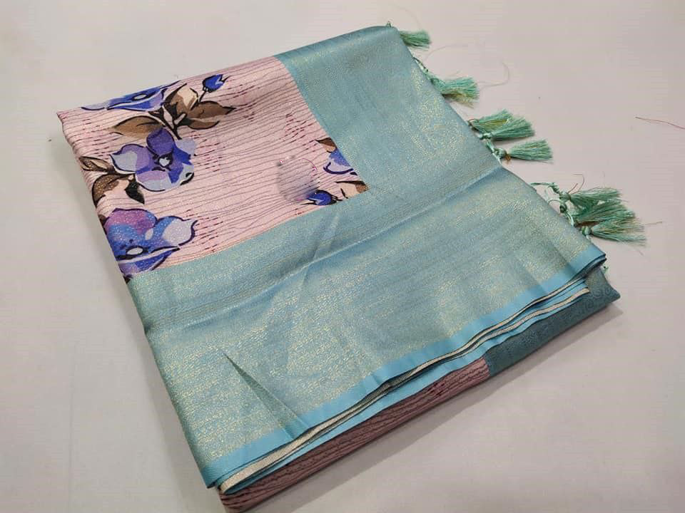 Vibrant Blue Silk Saree Classic Digital Print For Ethnic Style