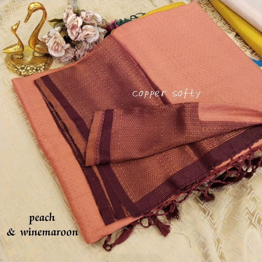 Rich And Soft Kubera Silk Pink And Brown Saree